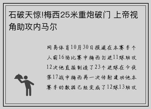 石破天惊!梅西25米重炮破门 上帝视角助攻内马尔